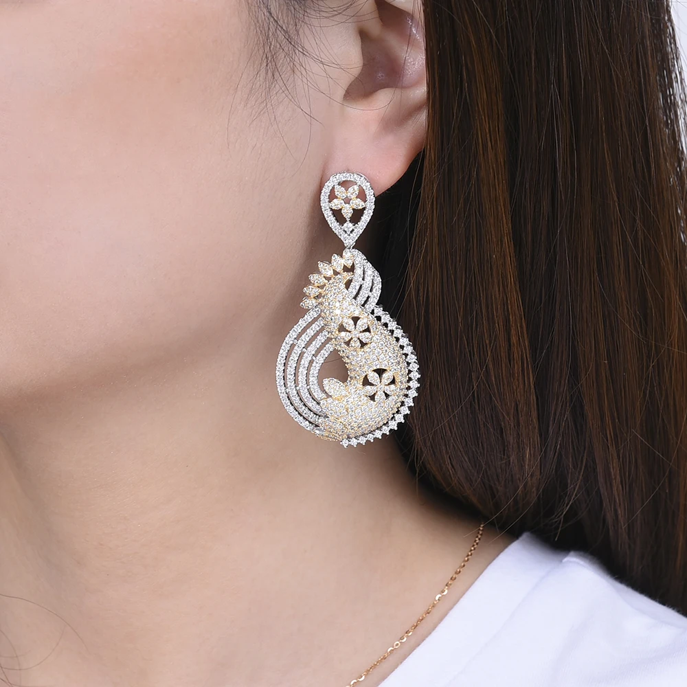 

LARRAURI Trendy Cubic Zirconia Naija Wedding Party Earring Luxury 3 Tone Water Drop Earrings Fashion Jewelry for Women 2020