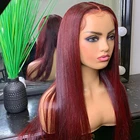 180% Плотность 26 дюймов винно-красный длинный шелковистый прямой бесклеевой кружевной передний парик высокая температура с детскими волосами для чернокожих женщин