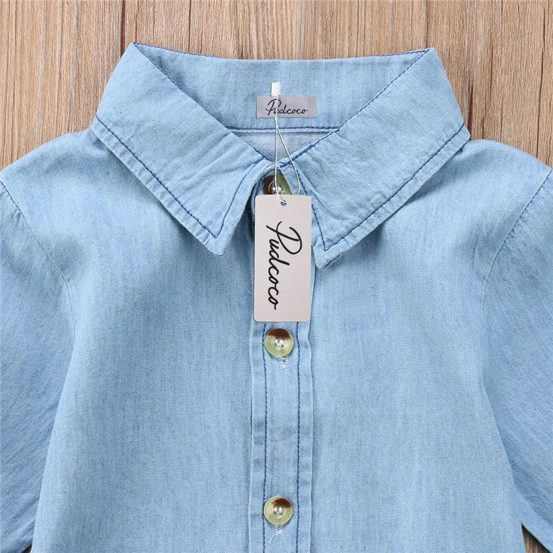 2-7T детская одежда для девочек джинсы джинсовые платья блуза с длинными рукавами