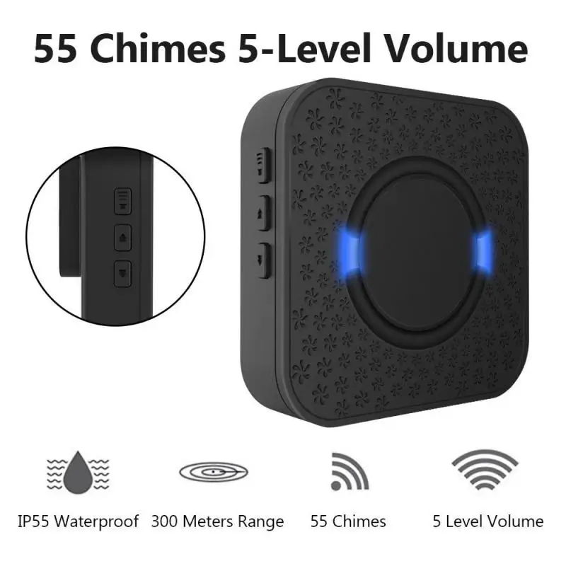 

300M Wireless Waterproof Doorbell Smart Home Door Bell Chime Kit LED Flashing UK/EU/US Plug 55 Songs 5 Level Volumes Door Chimes