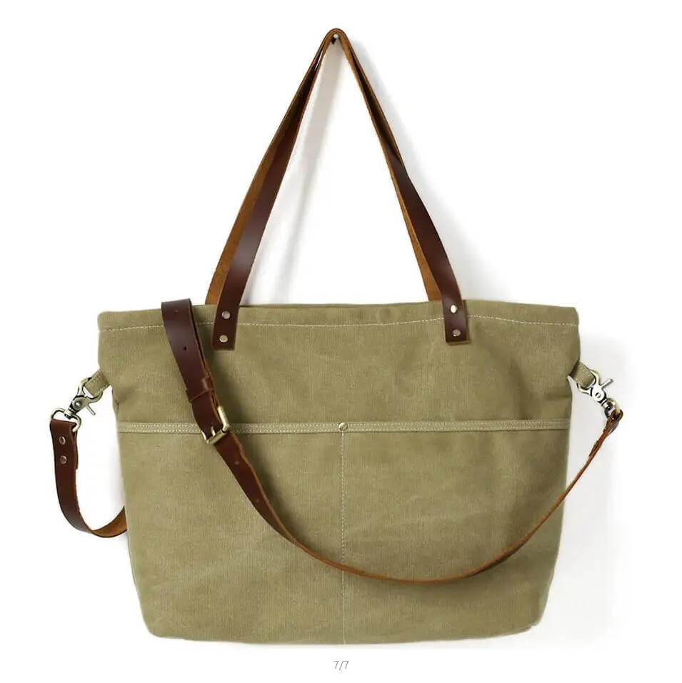 ROCKCOW холст с кожаной сумкой тоут Вощеная Холщовая Сумка через плечо Большая