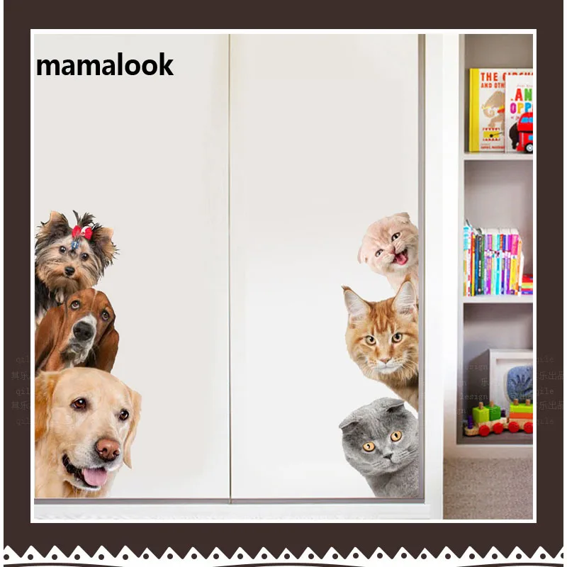 

Dogs Cats 3D wall sticker Funny Door window wardrobe Fridge Decorations for Kids Room Home Decor Cartoon Animal Art Vinyl Decal