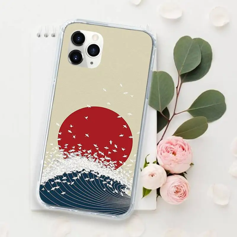 

Wave Art Japanese Green Illust Phone Case Transparent for iPhone 11 12 mini pro XS MAX 8 7 6 6S Plus X 5S SE 2020 XR