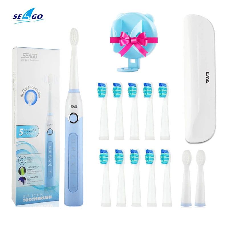 

Seago Sonic Electric Toothbrush For Adult USB Recharge Electronic Timer Tooth Brush Heads Replacement Gift Wall-Mounted Holder