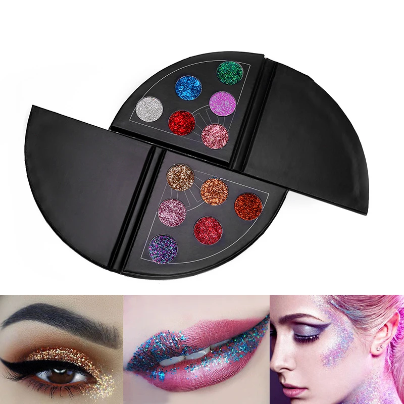 Веерообразные 6 цветов Палитра теней для век блестящая металлическая Алмазная