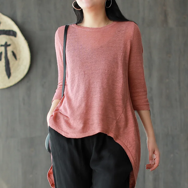 Женская футболка с круглым вырезом свободные вязаные длинные пуловеры