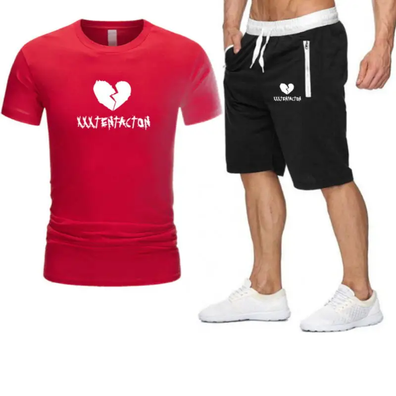 

Новинка 2021, костюм для тренажерного зала, летняя быстросохнущая Мужская футболка с воротником и коротким рукавом, комплект из двух предмето...