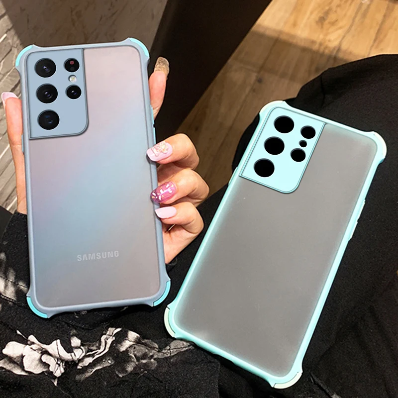 

Matte Transprent Shockproof Phone Case For samsung galaxy A12 A42 A52 A72 A32 5G A02S S21 S20 Plus Note 10 20 Ultra Back Cover
