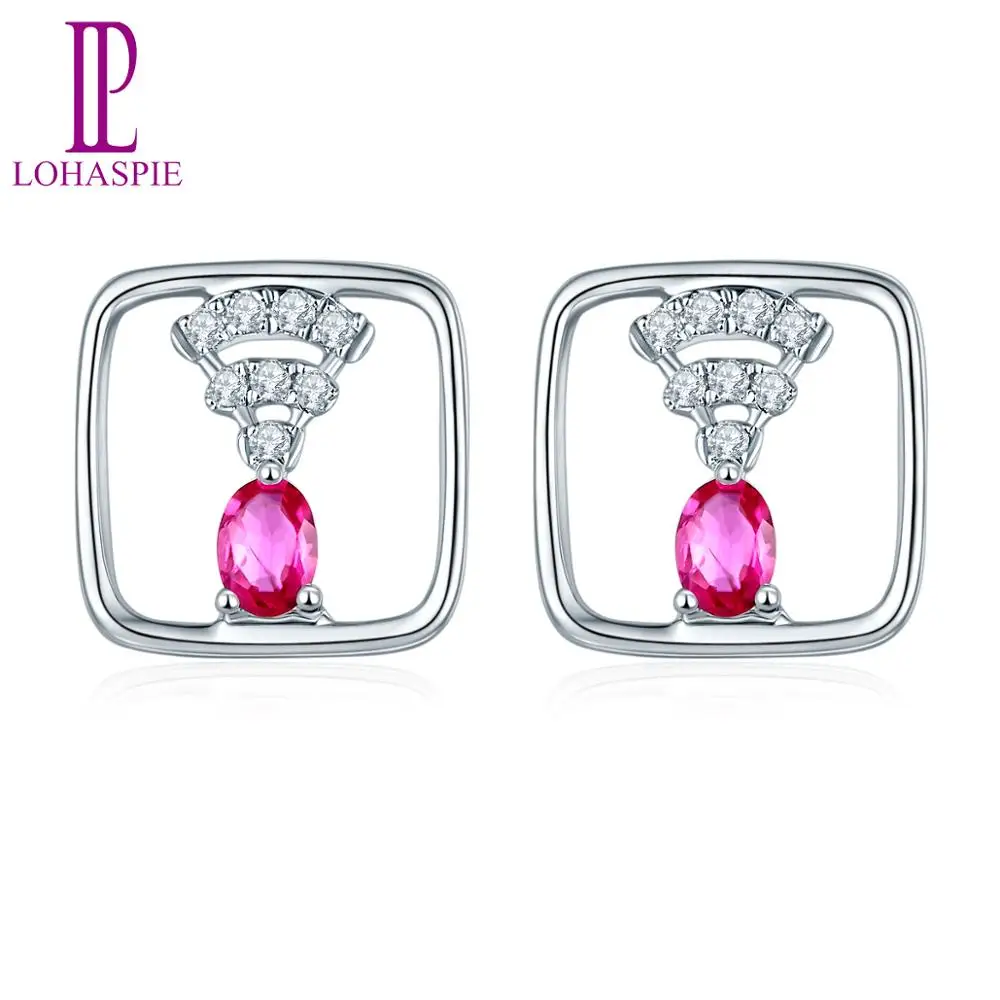 

LP Customized Diamond Stud Earrings For Woman 14K 18K White Gold Earrings Natural Ruby Fine Jewelry For July Birthday Gift