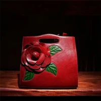 pijushi 2021 new leather womens handbag chinese style flower small fresh pure leather middle aged mothers handbag