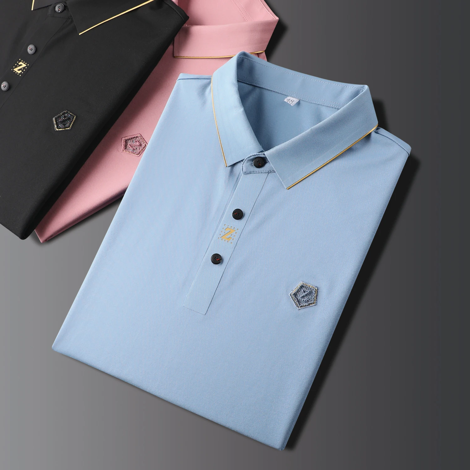 

JSBDHigh end gentleman breathable short sleeve T shirt man mesh four sides elasticated glue summer lapel short sleeve polo shirt
