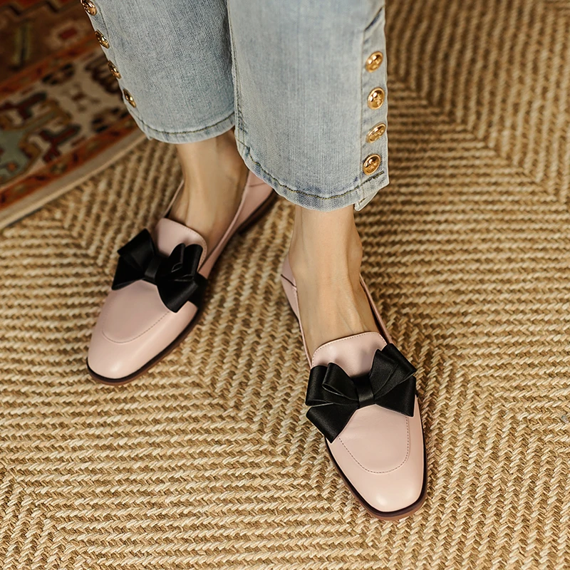 Туфли-лодочки женские из натуральной кожи милые туфли на среднем каблуке с