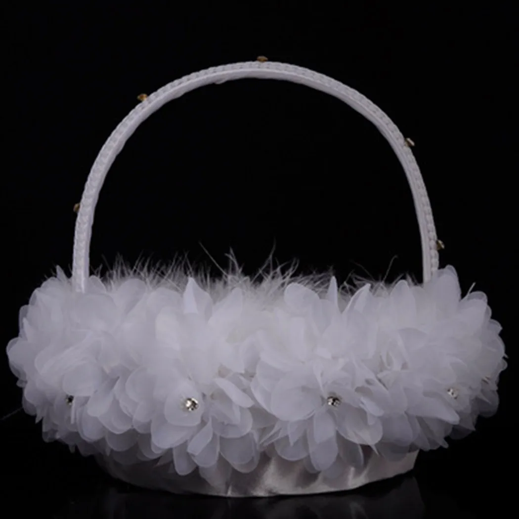 

Ostrich Hair Chiffon Flowers Wedding Wedding Rhinestone Flower Basket Western Wedding Supplies Wedding Candy Box Petal Basket