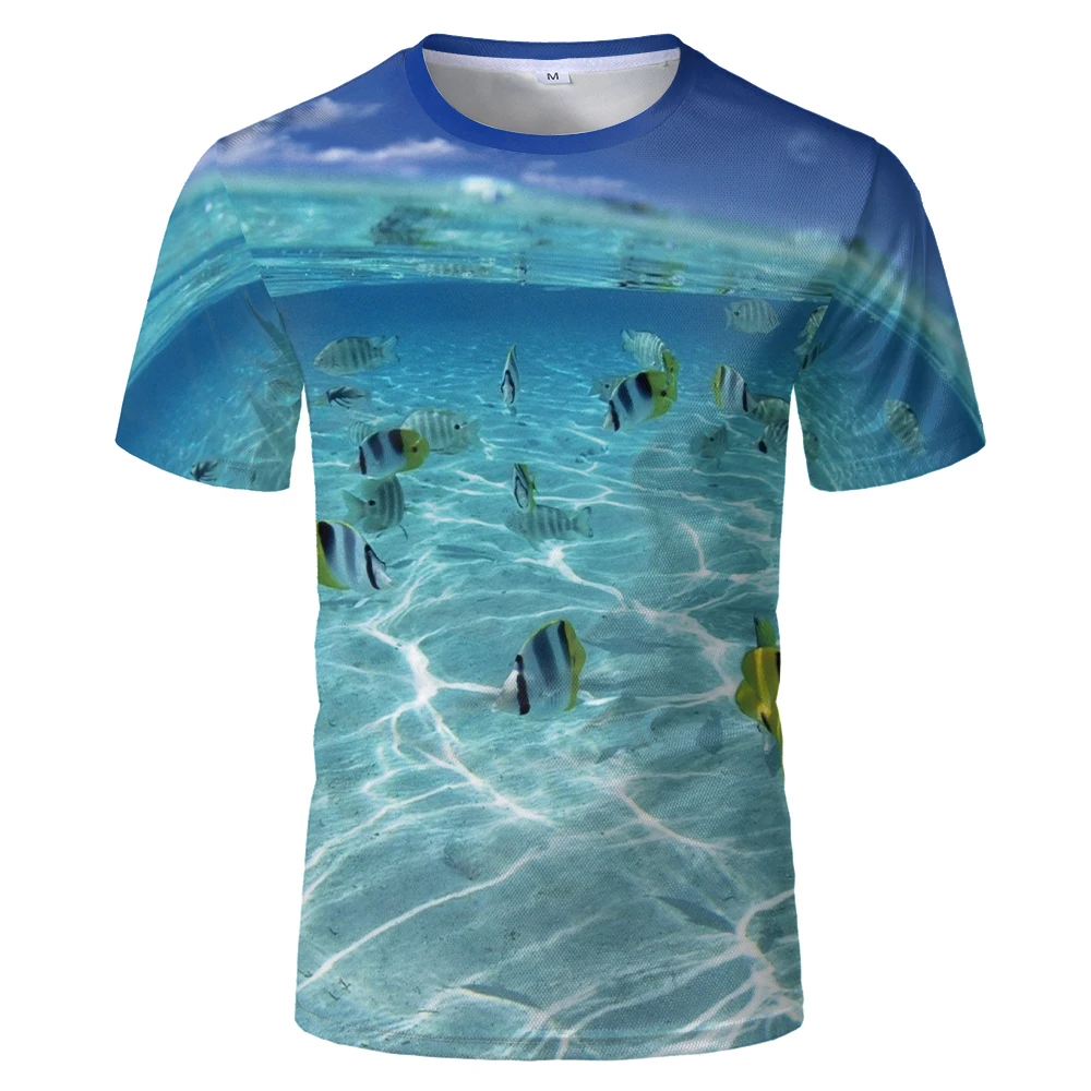 

2020funny t-shirts harajuku Drop ship Fishing t shirt casuall style Digital fish Short Sleeve 3D print Hawaii sandbeach T shirt