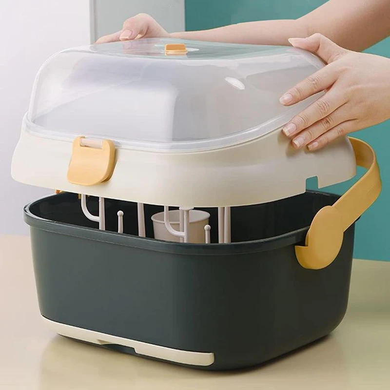 Baby Bottle Drying Rack Container with Drainer Portable Nursing Cutlery Box Cover Holder | Дом и сад