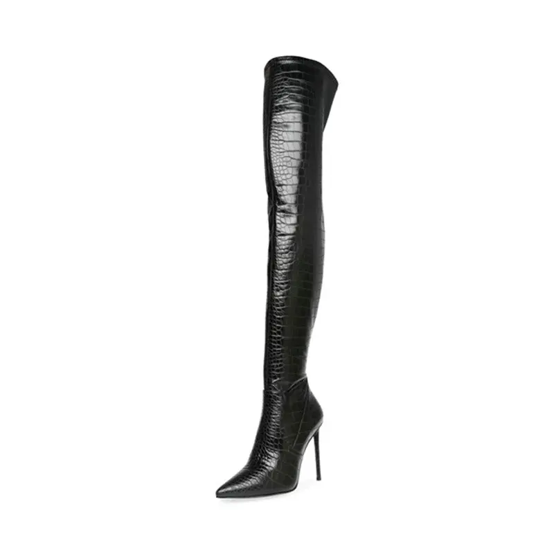 

New Stone Pattern Lady Over-The-Knee Boots Fashion Zipper Autumn Winter Knight Boots Sexy Thin High-Heel Large Size Women Shoes