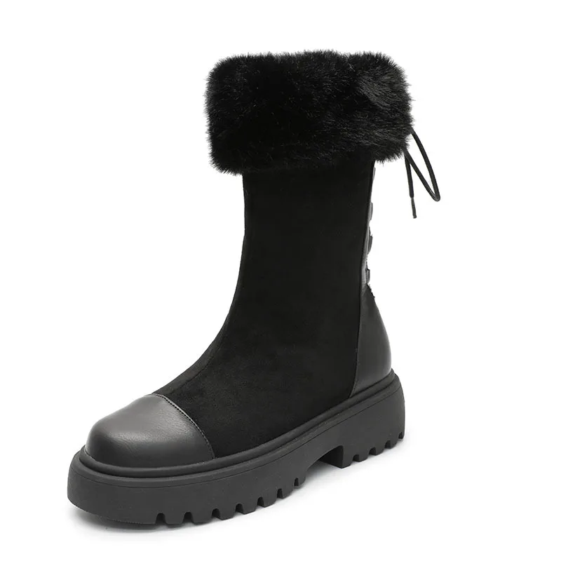 Jual Botas Mujer 2019 Sepatu Bot Salju Wanita Merek Fashion Wol Dan Bulu Sepatu Bot Salju Wanita Alas Kaki Kulit Asli Tali Belakang Sepatu Bot Pergelangan Kaki