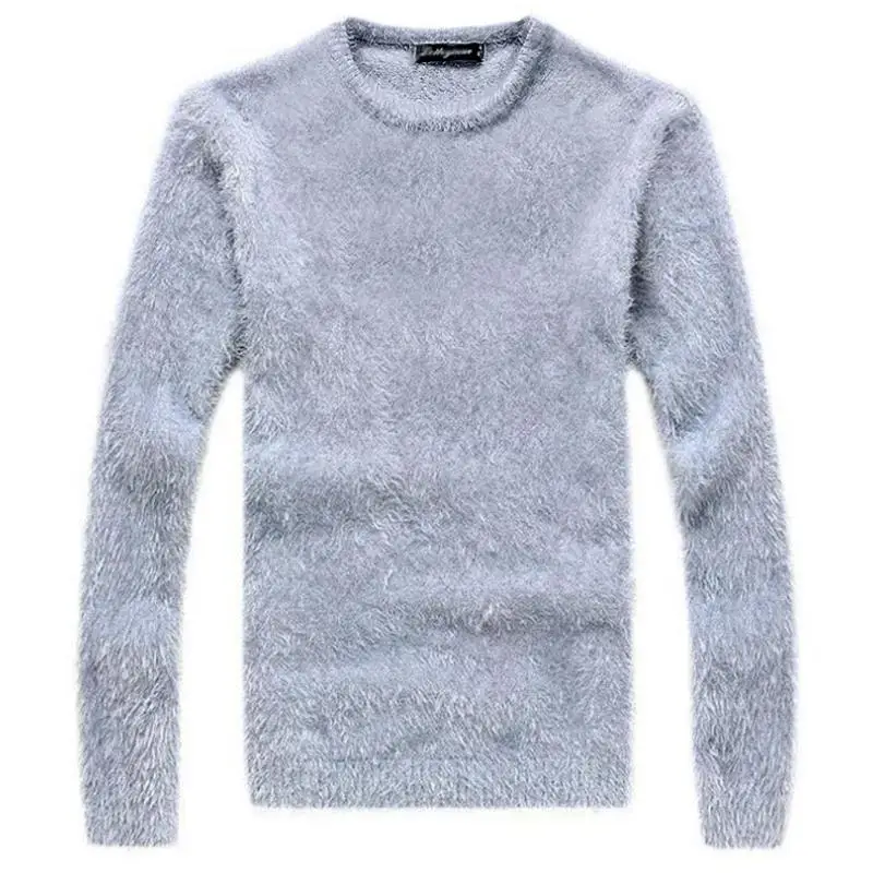 Свитер мужской осенне-зимний плотный мохеровый вязаный пуловер с длинными