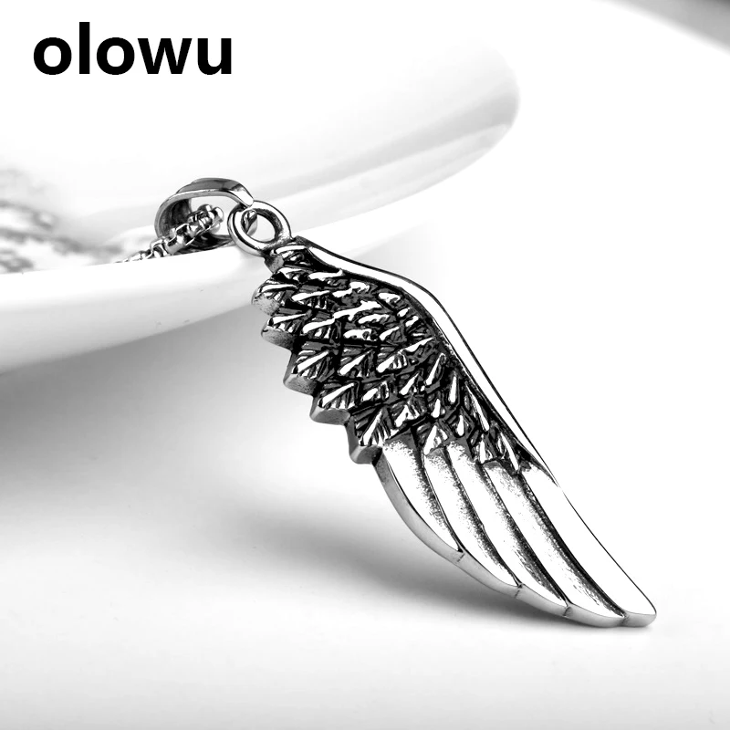 Olowu мужское ожерелье с перьями в форме нержавеющей стали ювелирные изделия для