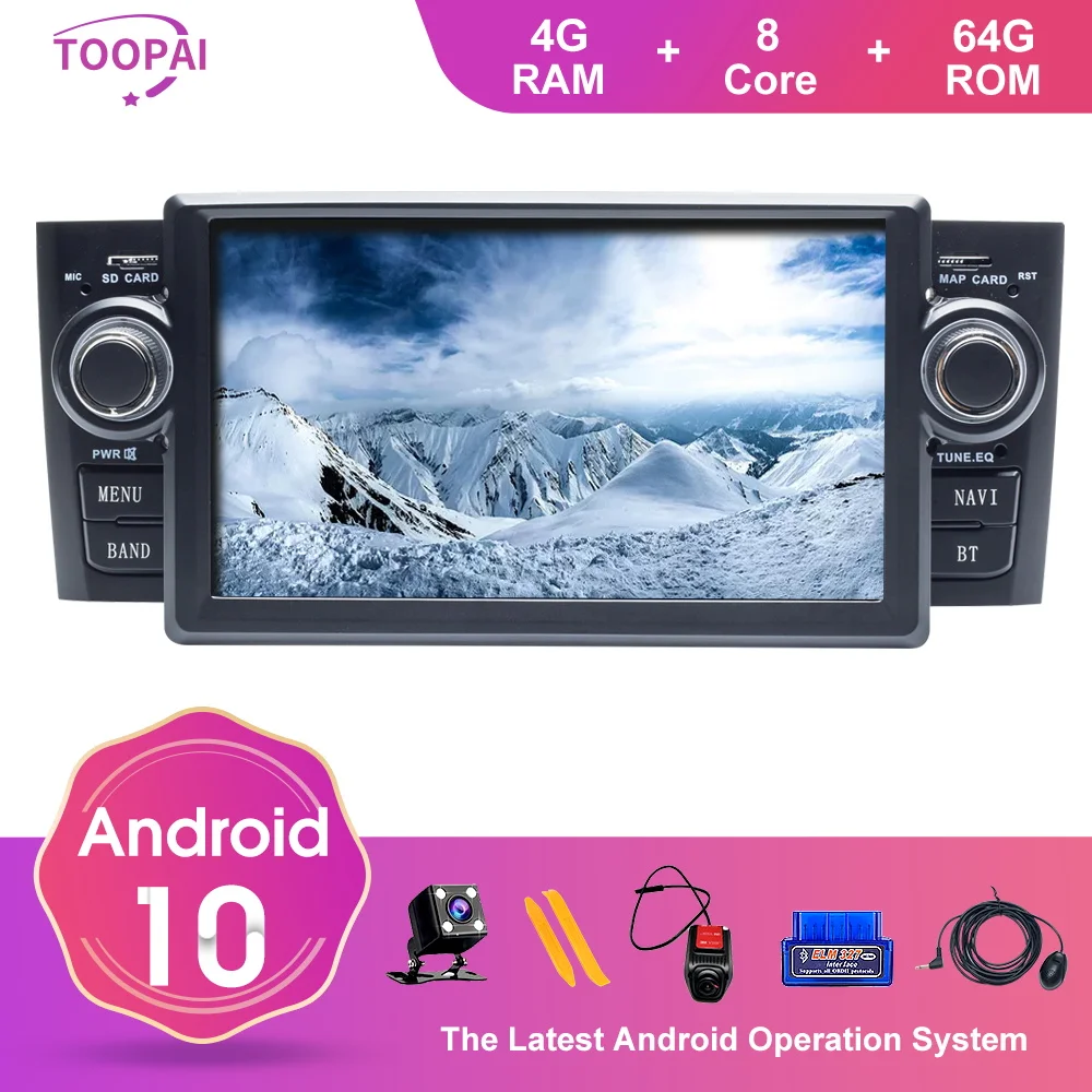 Автомобильный мультимедийный плеер TOOPAI Android 10 для Fiat Grand Punto Linea 2007 2008 2009 2010 2011