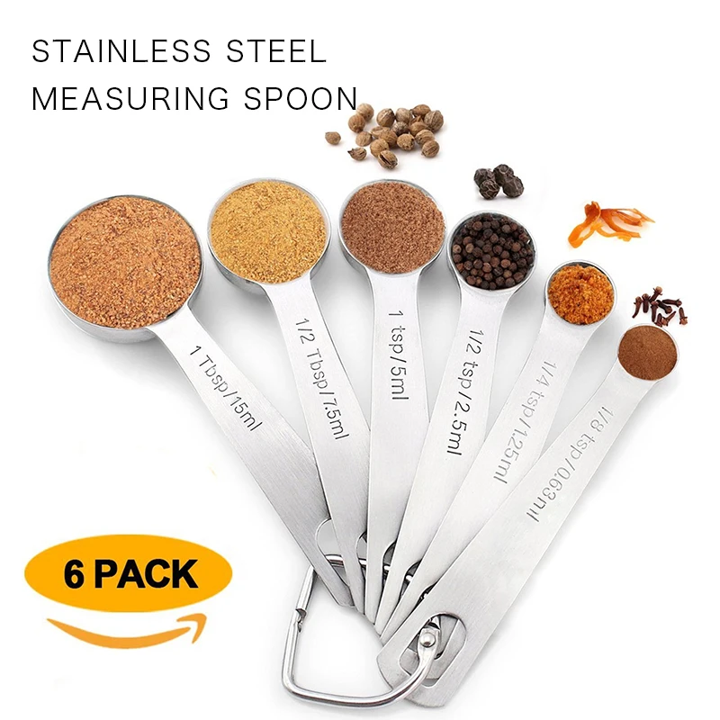 

6 Pcs/set Measuring Spoons Set Stainless Steel Seasoning Coffee Tea Multifuctional Measuring Set Home Kitchen Baking Tools
