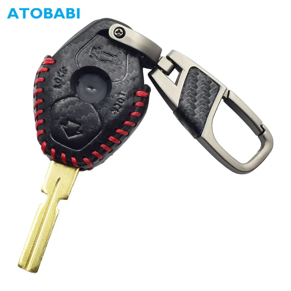 Carbon Leather Car Key Cover For BMW 3 5 7 Series Z3 Z4 X3 X5 M5 325i E38 E39 E46 3 Buttons Remote Fob Case Keychain Protector