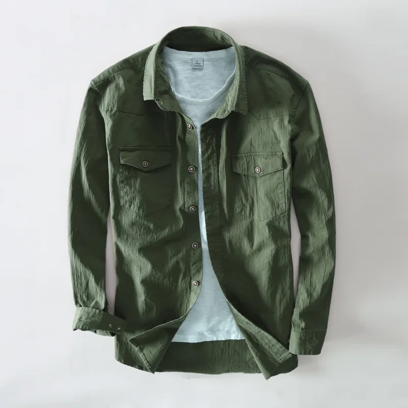 Длинные мужские повседневные рубашки с карманами хаки армейский зеленый черный
