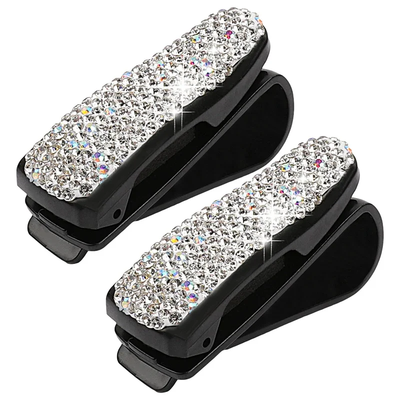 

2PCS Car Glasses Clip Eyeglasses Holder Rhinestone Diamond Decoration Car Interior Sun Visor Bracket Car Ornament