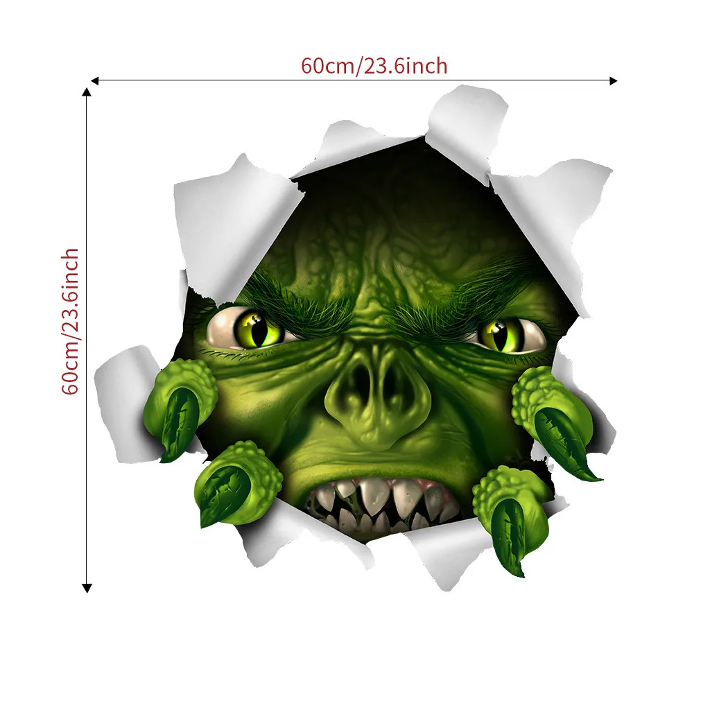 Зеленая наклейка на стену оформление Хэллоуина страшная Наклейка украшение для