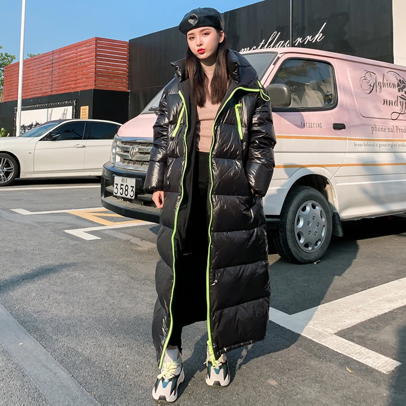 2021 зимняя женская куртка X-длинное хлопковое пальто с капюшоном Женское зимнее