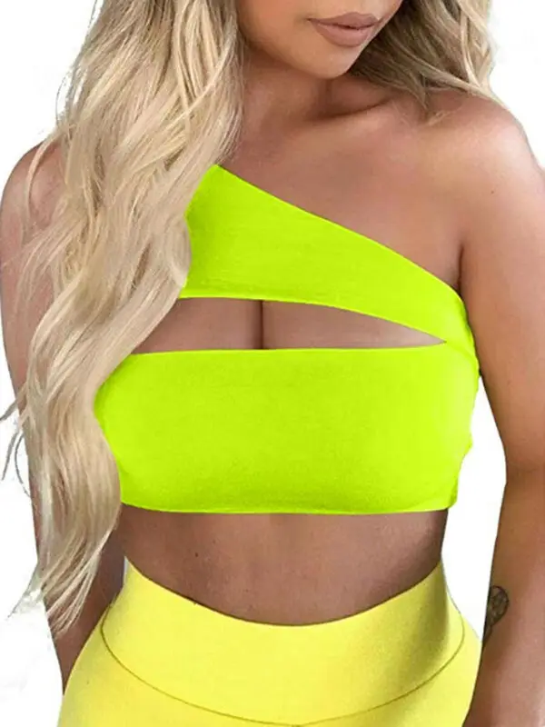 Сексуальный женский однотонный спортивный топ на одно плечо без рукавов