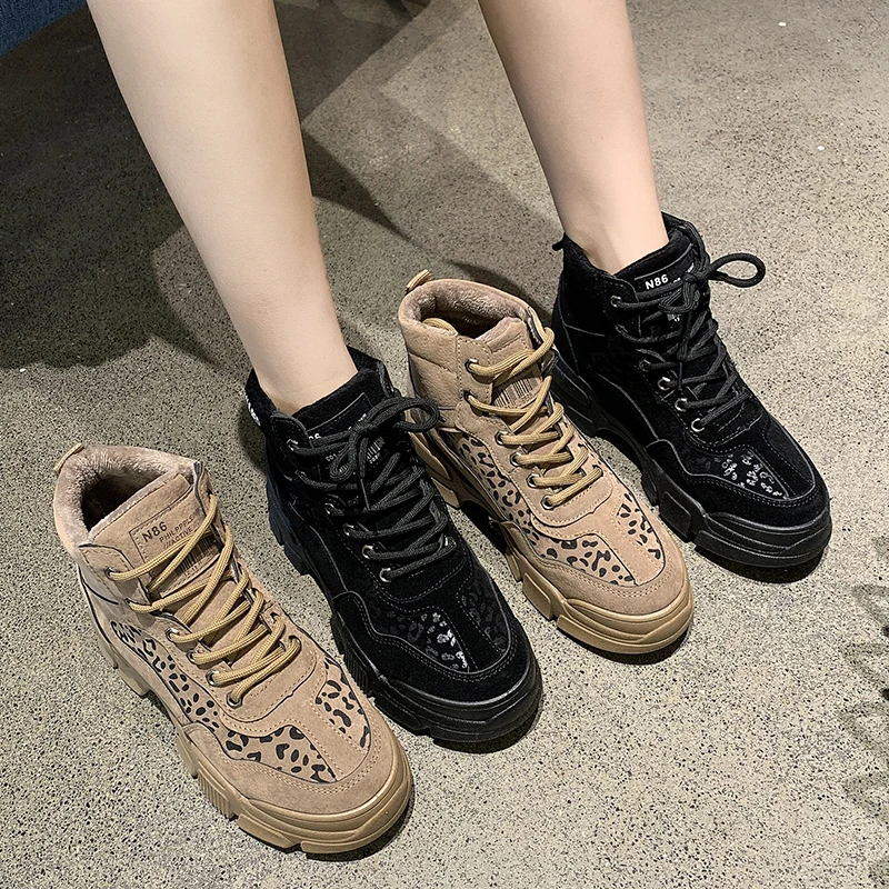 2020 Fashion Women Platform Sneakers Leather Causal Ladies Chunky Woman High PU Leopard print Sports Shoes E16-37 | Спорт и