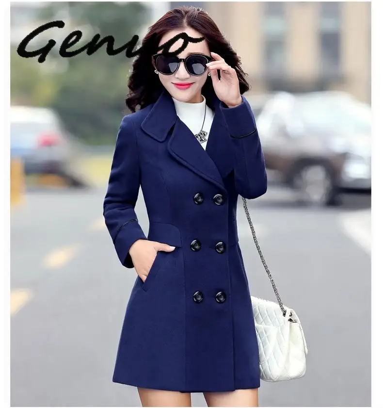 

Genuo New 2019 Woolens Overcoat Female Coat Autumn Winter Coats And Jackets Women Plus Size Coat Women's Wool Coats Long Tops