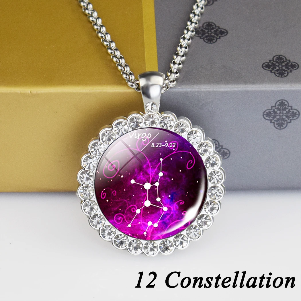 12 Созвездие Серебряный цвет ожерелье Знак зодиака Лев стеклянные стразы кулон