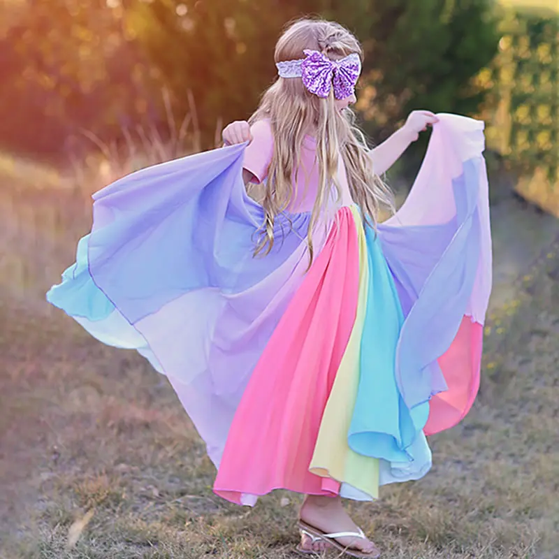 Летнее Радужное платье для маленьких девочек 2020 модный костюм в Корейском стиле