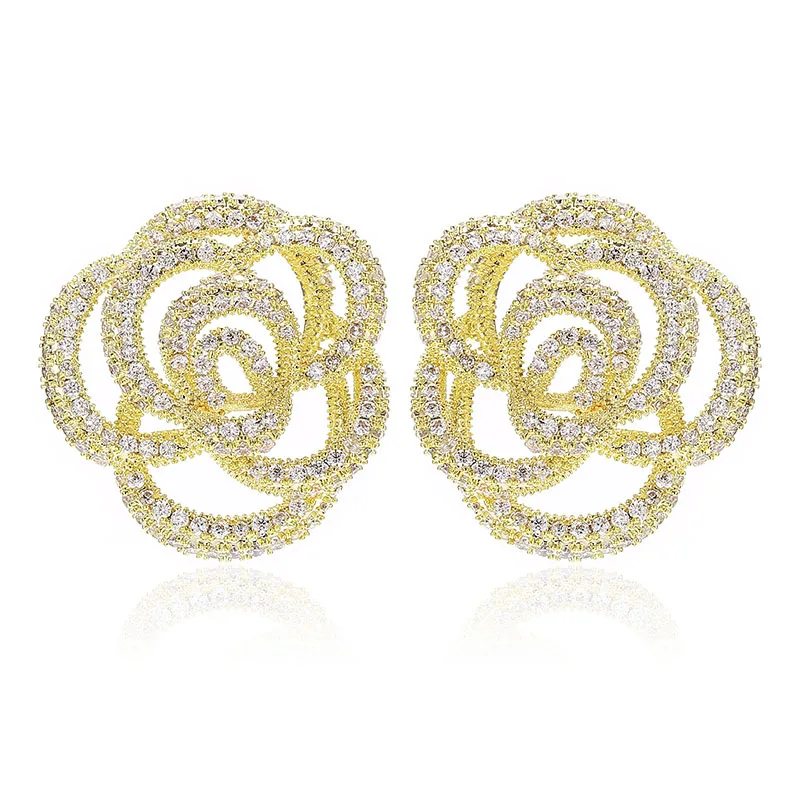 Очень девушки роскошные золотые Розовые цветы серьги кубический циркон