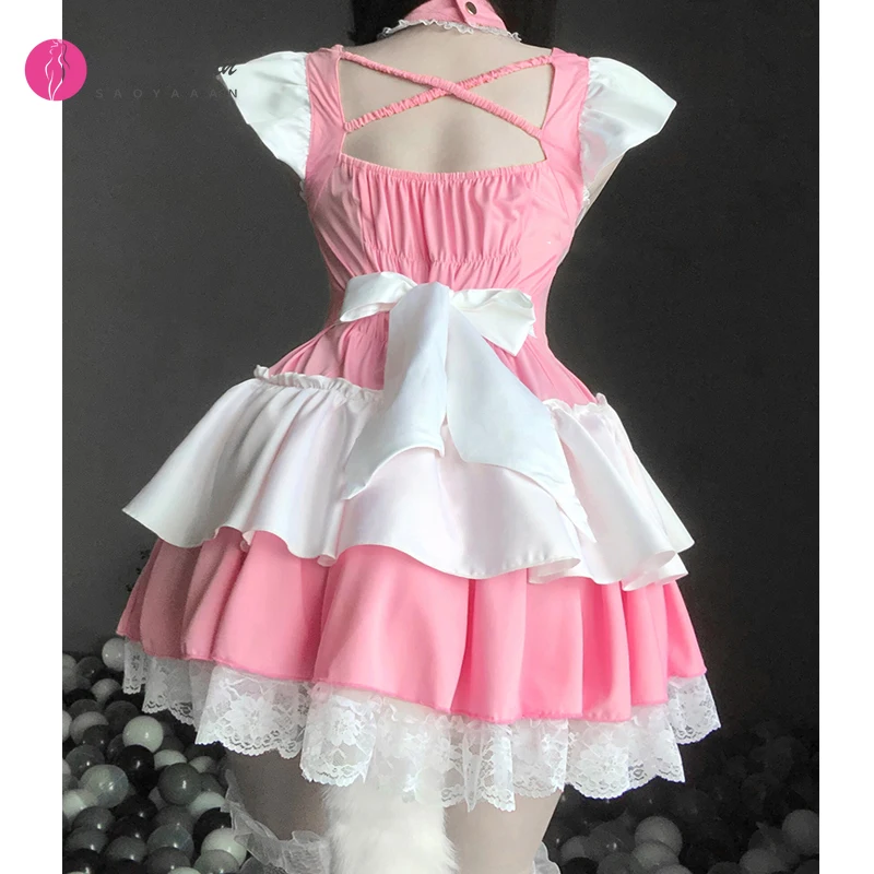 

Women Pink Sexy Lingerie Cosplay Costumes Servant Lolita Kawaii Babydoll Dress French Apron Maid Cosplay Erotic Outfit 0494