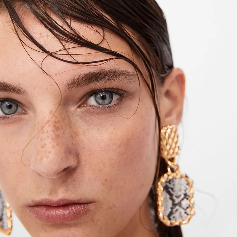 Винтажные висячие серьги ZA с леопардовым принтом для женщин большие квадратные