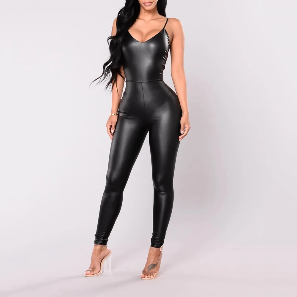 

Sexy wetlook Faux Leather Catsuit PVC Latex Bodysuit Back Zipper Open Clubwear Sleeveless hot erotic Dance Lingerie Jumpsuit D30
