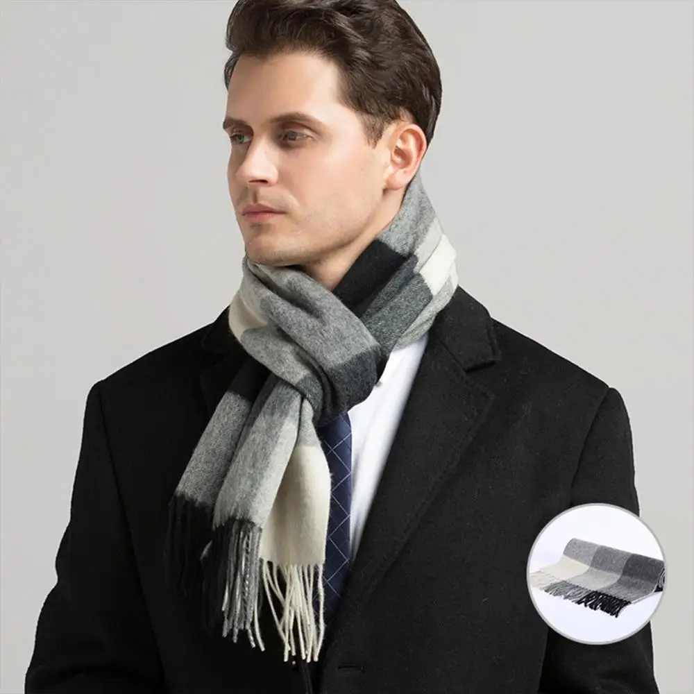 

Scarves Women 2021 Unisex Genuine Wool Scarf Men Thicken WindProof Female Scarves Fashion Plaid Warm Winter Scarf