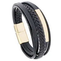 new punk style stainless steel men bracelet charm multilayer bangle leather braid magnetic clasp male bracelets jewelry