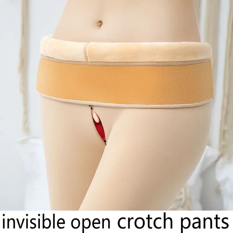 

Леггинсы с открытыми сиденьями, плотные леггинсы на флисовой подкладке телесного цвета, женская верхняя одежда, зимняя невидимая молния, бе...