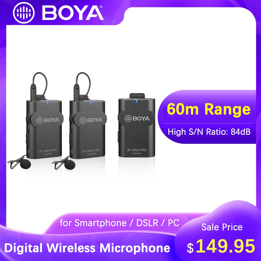 Беспроводной микрофон BOYA BY WM4 Pro K2 петличный для цифровой зеркальной камеры