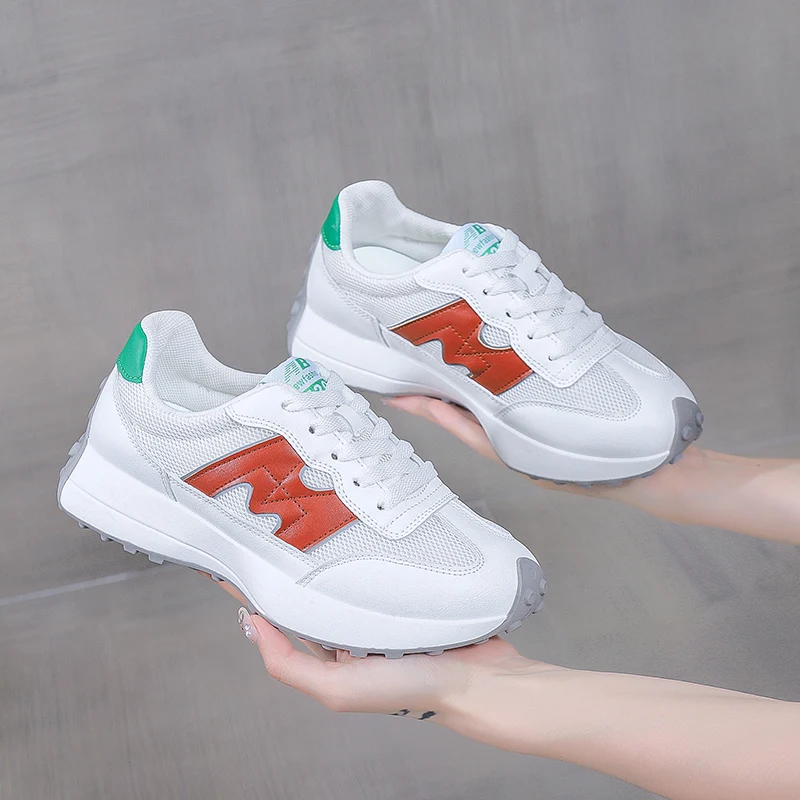 

Ladies Sneakers 2022 Mesh Breathable High Quality Leather Vulcanized Shoes Fashion Casual Thick Bottom All-match Old Shoes