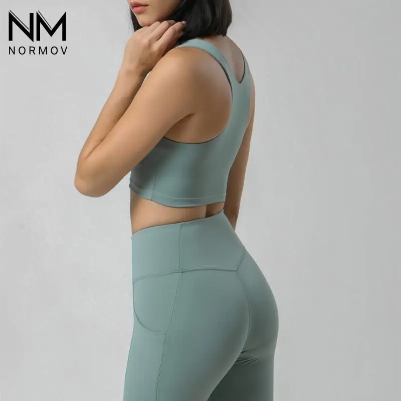 

NORMOV Seamless Sexy Slim Set 2 Pcs Women Stretch Fitness Sports Suit Shockproof Sports Bra Cycling Workout Leggings Sportswear
