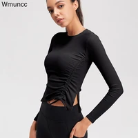 wmuncc gym sport shirt women yoga tops long sleeve quick dry breathable workout fitness t shirt clothes solid color high elastic