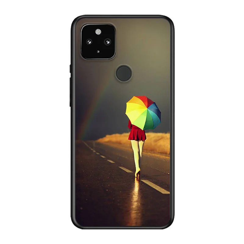 

Rainbow Color Art Soft TPU Silicone Black Cover For Google Pixel 5 4A 5G 4 XL Phone Case