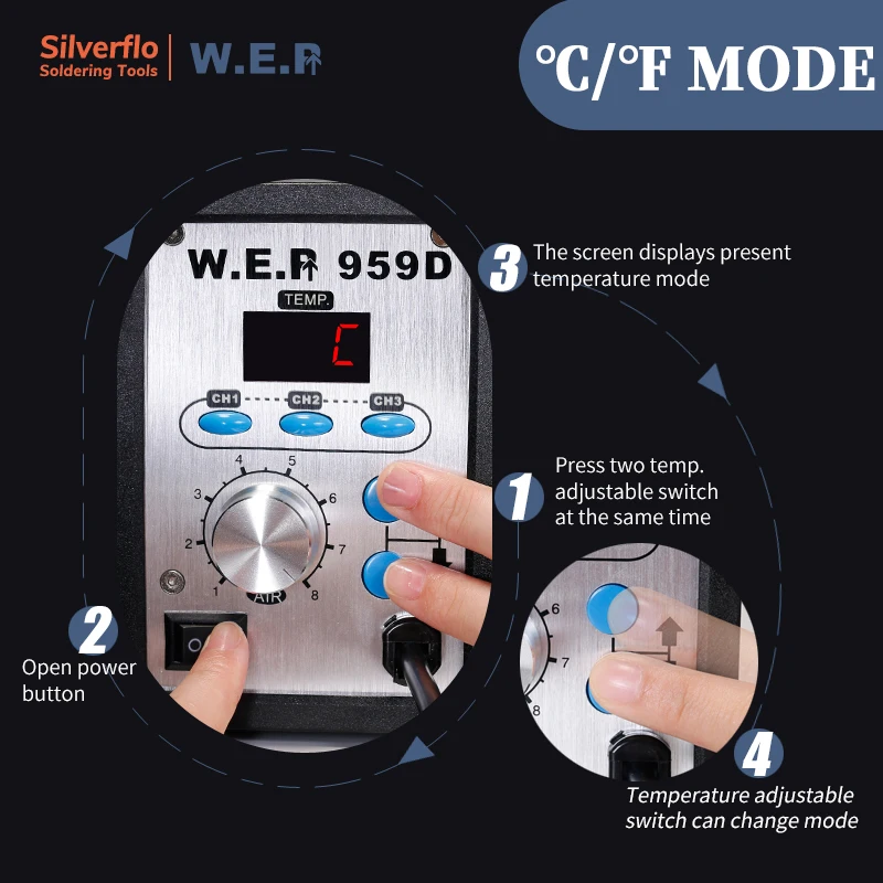 Паяльная станция WEP 959D Термофен с преобразователем температуры для починки