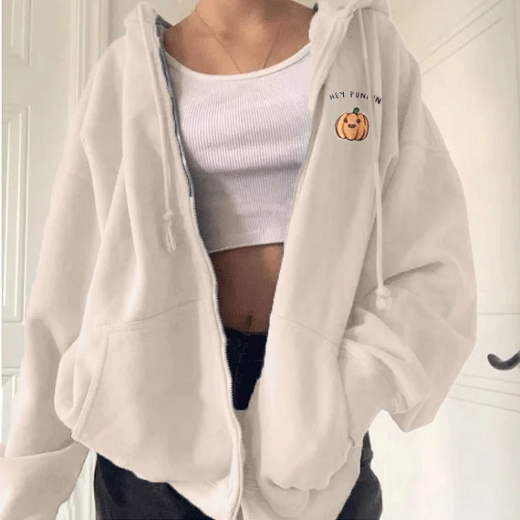Осенние женские толстовки на молнии свитшот Хэллоуин с принтом тыквы