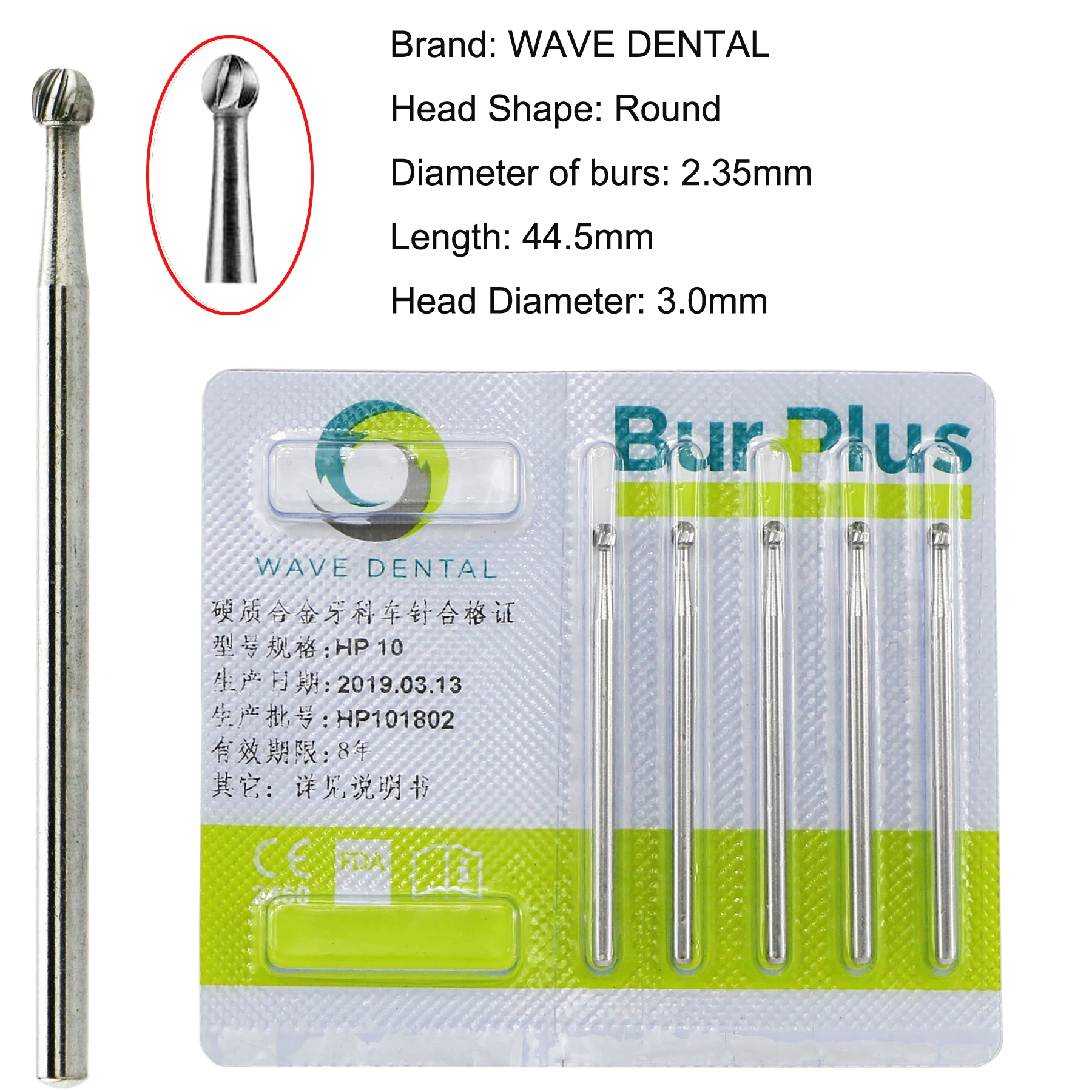 SBT WAVE Dental Tungsten Carbide burs Low Speed for clinic lab Round HP 10#